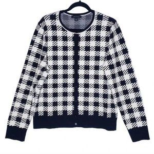Ann Taylor Cardigan Sweater Gingham Black White Checkered Office Classic Sz XS